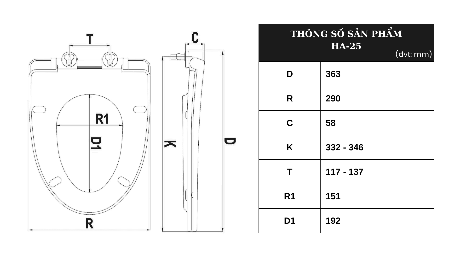 Nắp bàn cầu HA-25 trắng (SP13) — ảnh 2