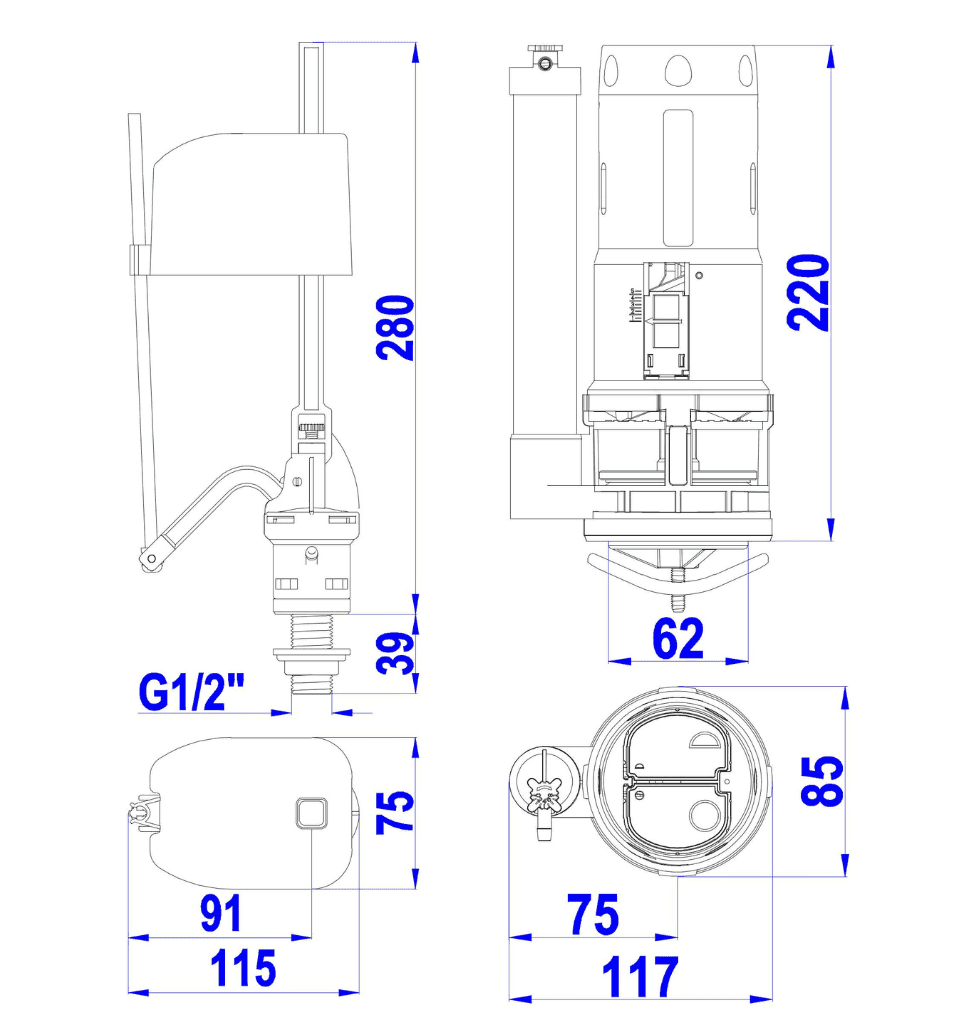 Bộ Xả Smart Round Low LK Piston 2 nhấn VS2203